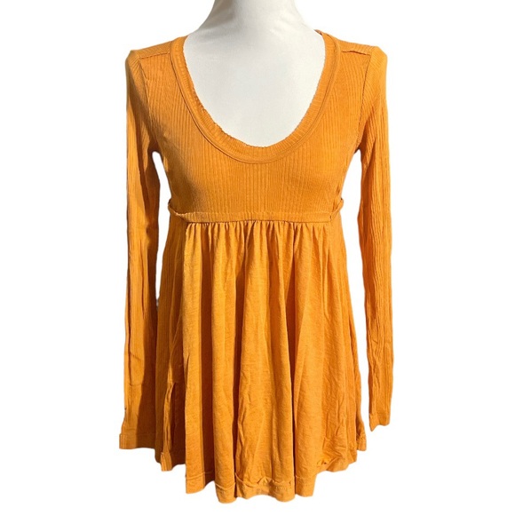 NWT TRUE CRAFT Babydoll Orange Top Long Sleeve Round Neck Size Small S - Picture 2 of 9
